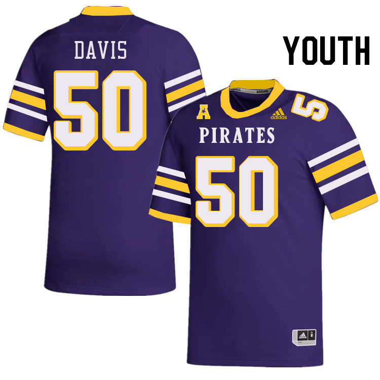 Youth #50 Kieran Davis ECU Pirates College Football Jerseys Stitched-Throwback